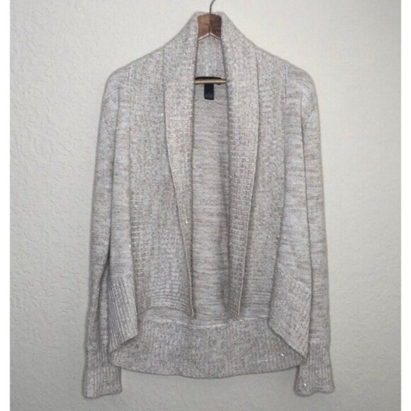 INC Cardigan Sweater Ivory Cream Brown Shimmer XL Extra Large Thick Cotton NEW - Picture 9 of 11